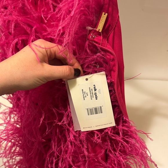 NWT Cult Gaia Pink Feathered Dress - Picture 5 of 5